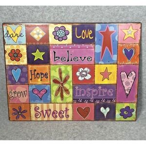 Colorful Inspirational Metal Wall Art Plaque Inspire Believe Hope‎ Love Home